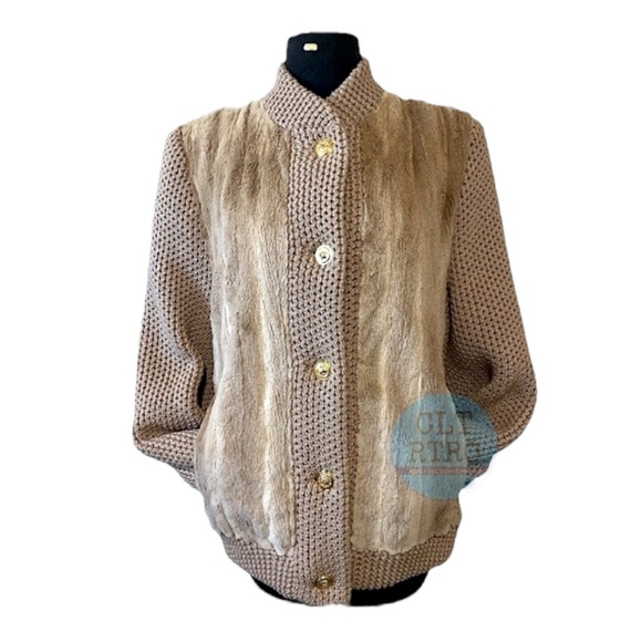 vtg Montaldo’s Sheared Fur Open Knit Bomber Jacket